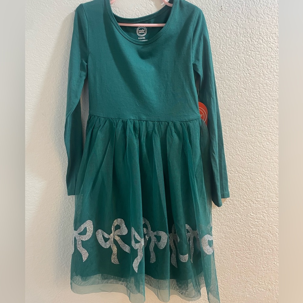 Holiday 🎄 Dress 👗 Girls Size S(6-6X) or L(10-12), Green with Tule Shirt, NWT,